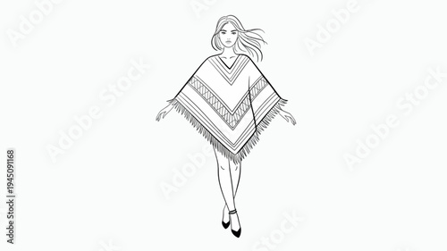 Woman wearing poncho dancing energetically alone on plain background carefree and joyful