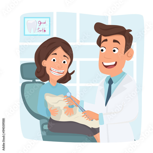 Dentist Showing Dental X Ray to Female Patient in Modern Clinic