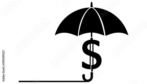 Umbrella icon protecting a dollar sign from financial risk
