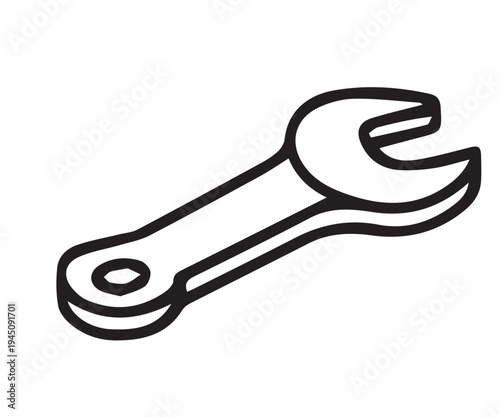 Simple vector icon of an adjustable wrench, illustrated with clean lines and clear mechanical details to represent a common hand tool used for tightening and loosening bolts.
