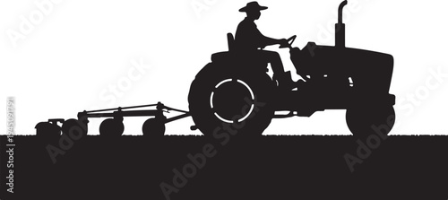Silhouette of man driving tractor with plow farmer