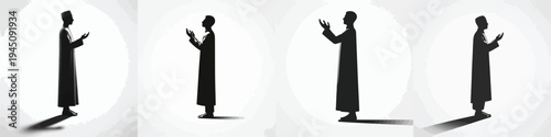 vector silhouette of a Muslim standing in a prayer gesture with raised hands side view