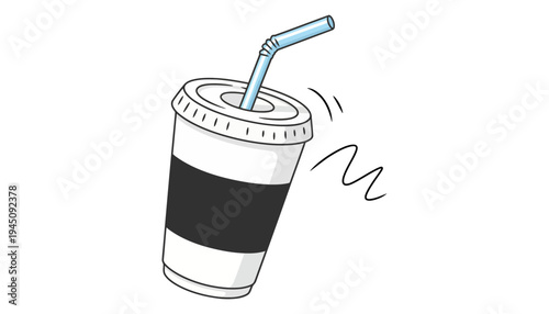 A coffee cup vector illustration with a straw and motion lines