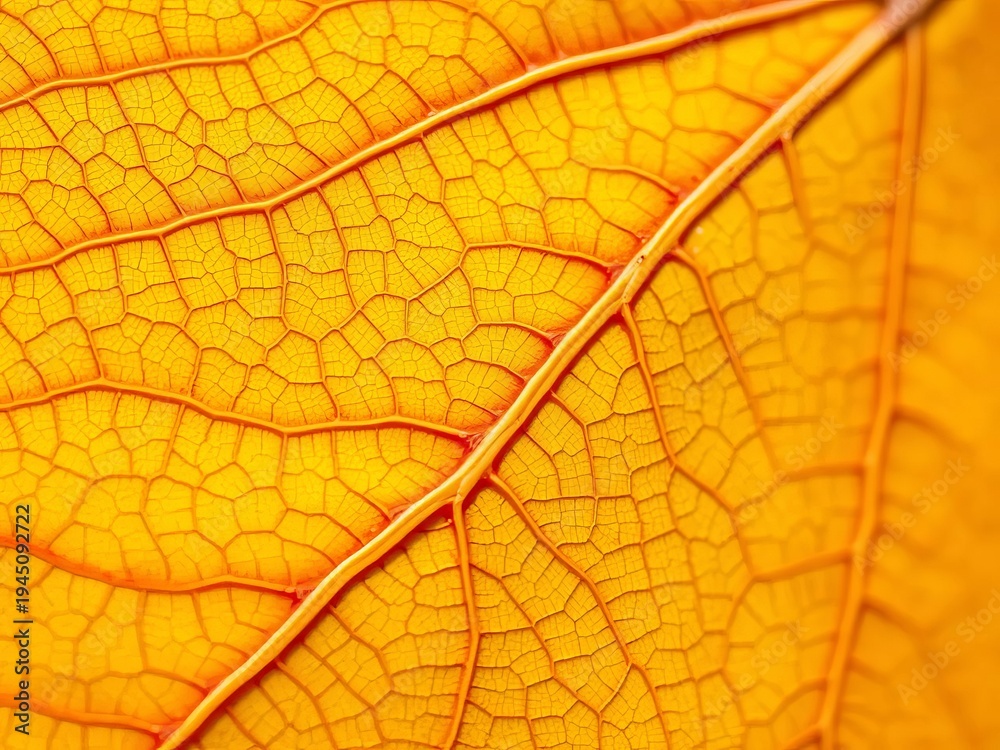 Obraz premium Golden maple leaf veins up close, showcasing intricate natural patterns, macro, detail