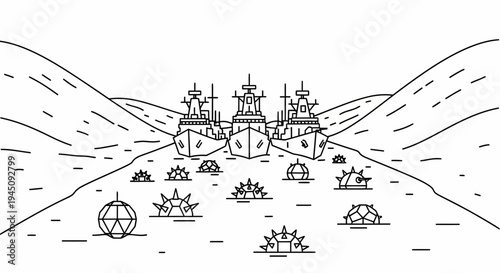 Naval Fleet Escorted by Mines in a Narrow Waterway