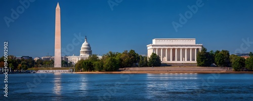 Washington DC monuments clear blue sky