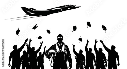 Pilot Farewell: Jet Flies Over Crowd Tossing Helmets in Celebration of Retirement or Victory