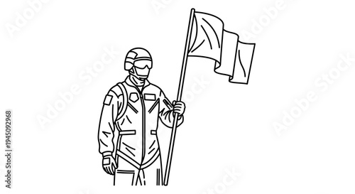 Pilot Holding Waving Flag on White Background
