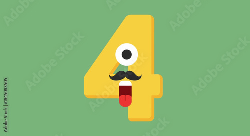 Fun Yellow Number Four Cartoon Character