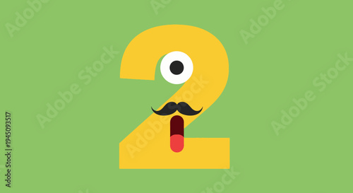 Fun Yellow Number Two Character on Green Background