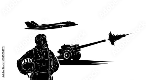 Pilot, Fighter Jet, and Artillery Gun Firing - Military Power and Air Defense
