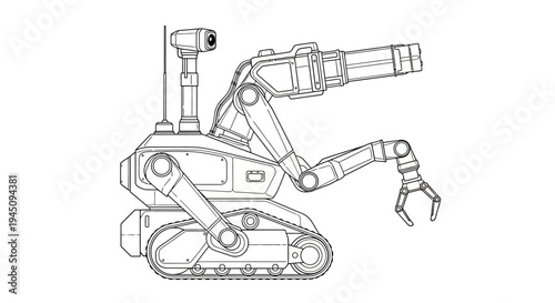 Robotic Arm with Tracks, Camera, and Gripper - Technical Drawing