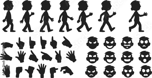 Collection of Walking Man Silhouettes Hand Gestures and Faces person figure