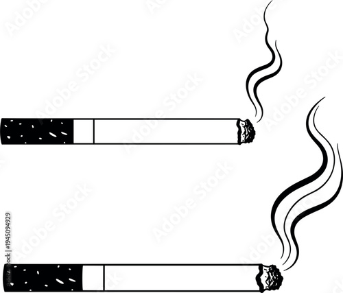Burning cigarette and unlit cigarette vector illustration isolated smoking tobacco stick with smoke minimal design