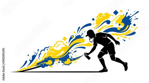 Silhouette of soccer referee using vanishing spray on white background vector illustration