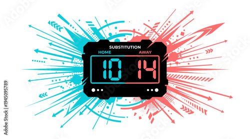 Digital soccer substitution board showing player numbers with explosive background vector illustration