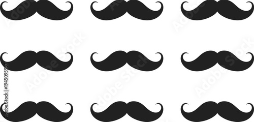 Nine Black Mustache Icons Arranged in a Grid on a White Background moustache symbol