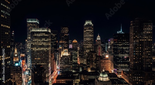 Wallpaper Mural New York City skyline at night with illuminated buildings and city lights Torontodigital.ca