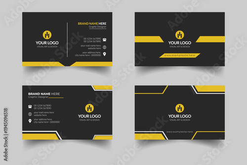 Set of 4 modern business card print templates, double-sided business card design template with professional color variation visiting card layout set.