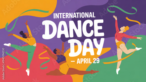 International dance day celebration with colorful dancers on april 29th background