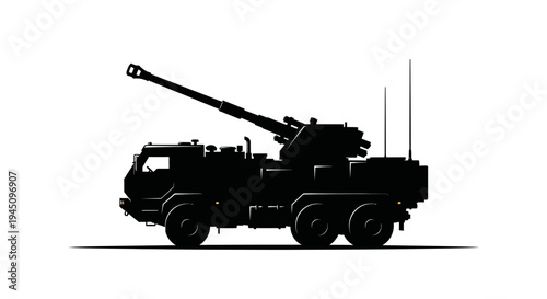 Silhouette of a self-propelled howitzer artillery gun on a white background