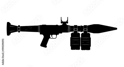 Silhouette of a Rocket Propelled Grenade Launcher (RPG) with Ammunition