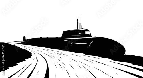 Silhouette of a Submarine on a Road, Concept of Movement and Power