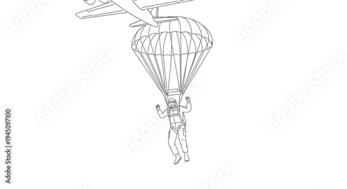 Skydiver Jumps From Airplane with Open Parachute, Mid-Air Adventure