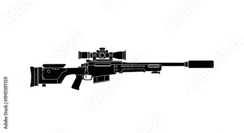 Sniper Rifle with Silencer and Scope - Black Silhouette Icon