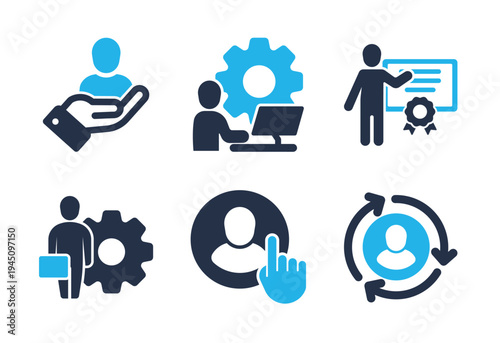 Management process icon set. Solid glyph series icons