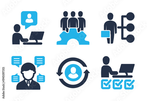 Management process icon set. Solid glyph series icons