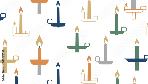 Candle colorful vector illustration on a white background with multiple lit candles
