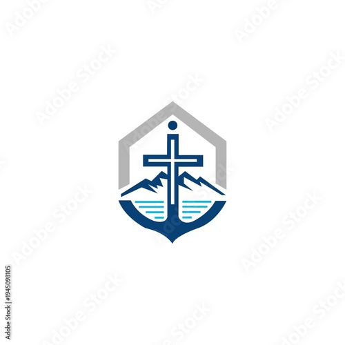 Church vector logo design in mountain
