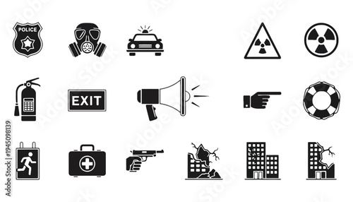 Emergency response icon set for safety and crisis management