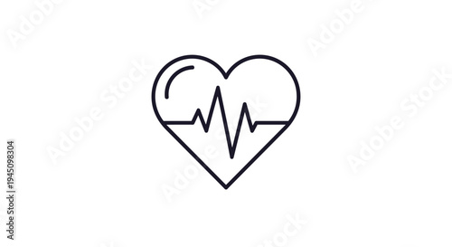 Minimalist medical icon of a heart shape with an integrated pulse or heartbeat line in thin black strokes on a clean white background.