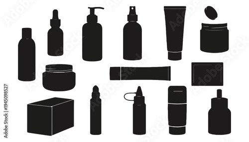 Cosmetic bottle vector silhouettes for beauty product branding and packaging design