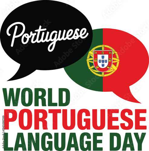 Portuguese language day with speech bubbles and flag