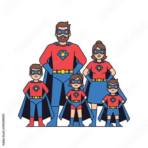 A family of superheroes standing together