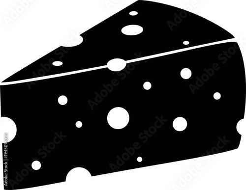Cheese Slice Silhouette Vector Illustration of Swiss Dairy Wedge with Holes Isolated on White Background