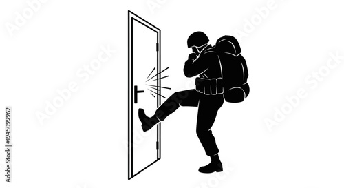 Soldier Kicking Open Door - Tactical Entry, Military Action, Dynamic Movement