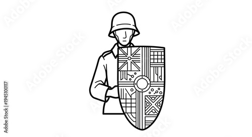 Soldier with Futuristic Shield, Military Technology, Digital Defense, Cyber Security Concept