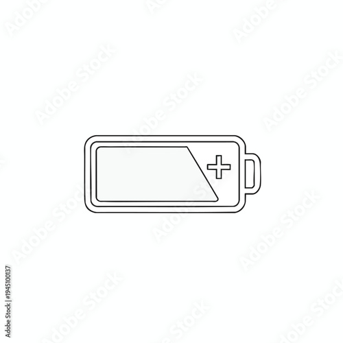 A black outline icon of a battery, half full, with a plus symbol on the right