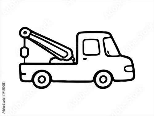 Charming line art illustration of a tow truck, perfect for roadside assistance and vehicle recovery concepts