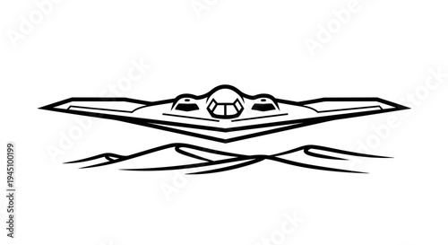 Stealth Bomber Flying Over Abstract Waves - Military Aircraft Silhouette
