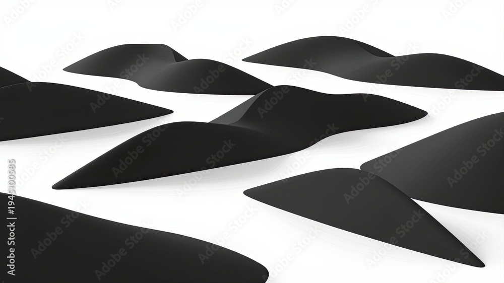 Fototapeta premium Abstract black curved forms resembling rolling sand dunes on white background