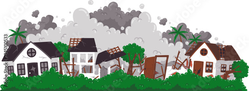 Landslide Disaster Destroying Houses In Rural Village Area