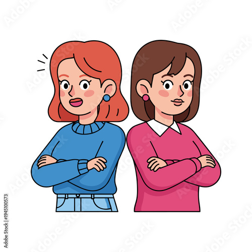 Two girls with arms crossed looking displeased