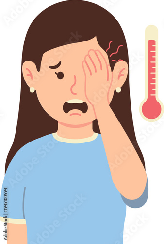 Girl Covered Her Face with Expression of Pain Behind Her Eyeballs