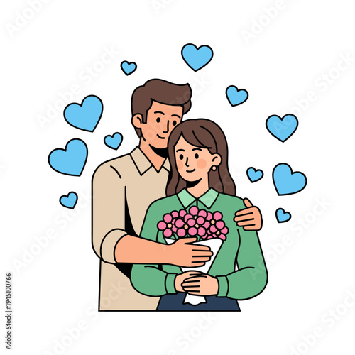 A man giving a bouquet of flowers to a woman