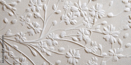 Delicate Embossed White Floral Pattern Texture Background